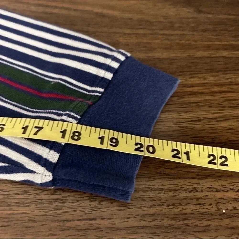 Vintage 90s Tommy Hilfiger Striped Long Sleeve Polo Shirt Black White Green Blue - Picture 11 of 12